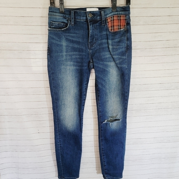 Current Elliott The Stiletto Tartan Plaid Pocket Skinny Jeans, Sz 27 - Picture 1 of 11